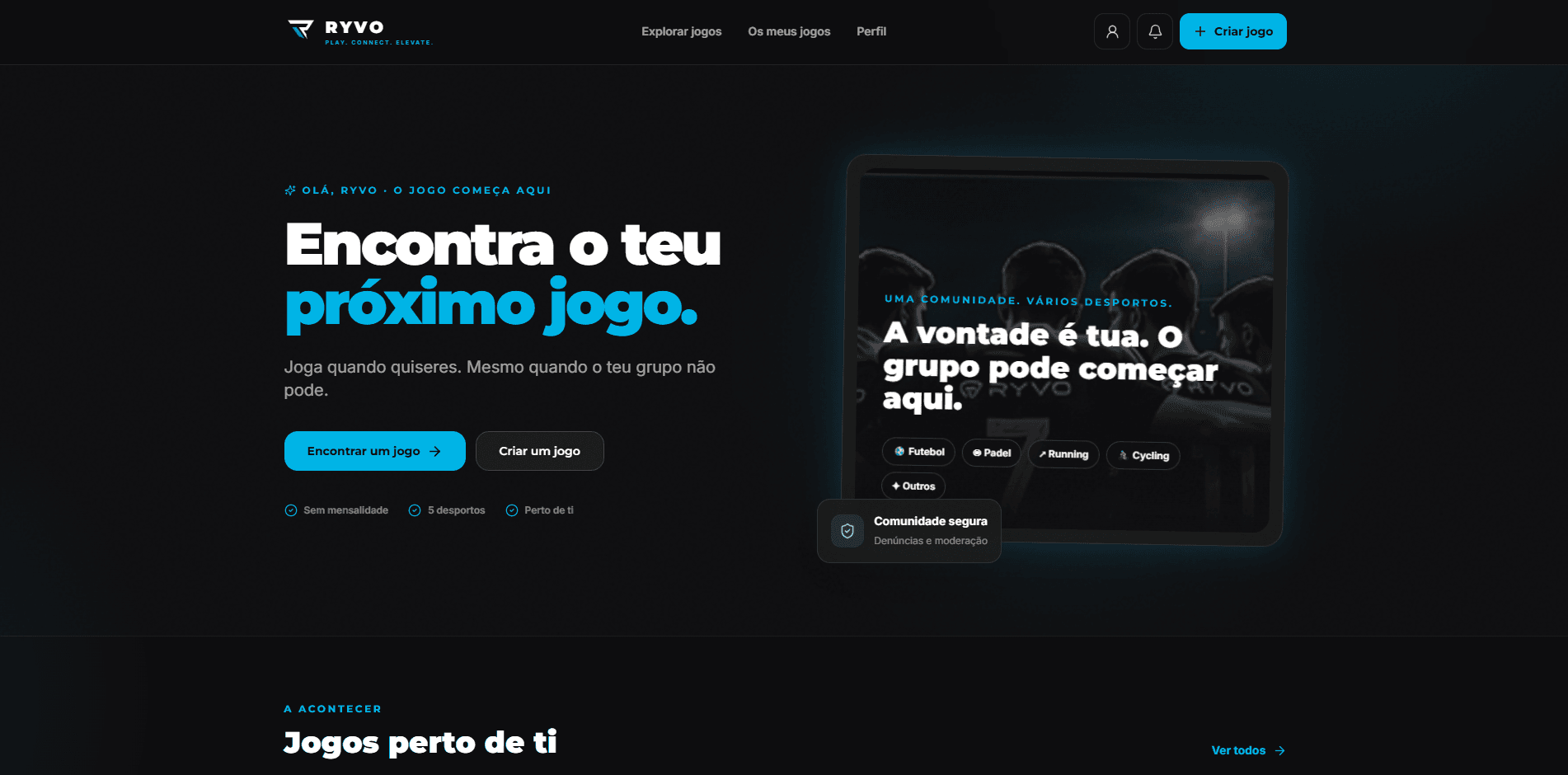 Aplicação web RYVO em desktop